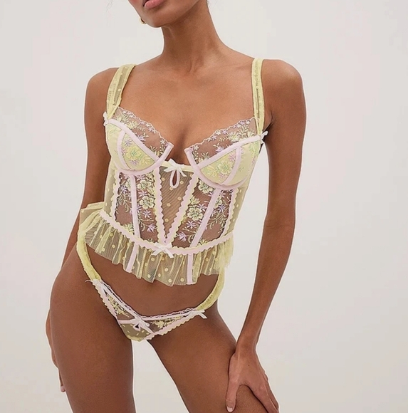 For Love And Lemons Buttercup Bunches Pastel Floral Lace Corset Bustier Lingere